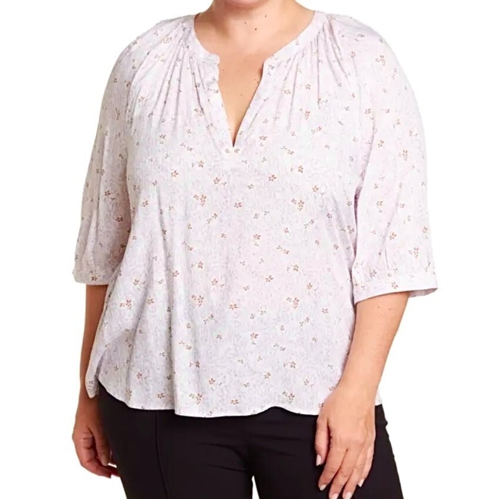 Melrose & Market Floral Print Split Neck 3/4 Sleeve Blouse Top Size S